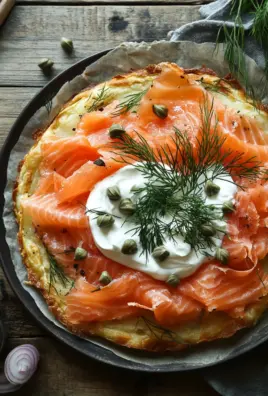 Knusprige Kartoffelgalette mit Räucherlachs und Crème Fraîche
