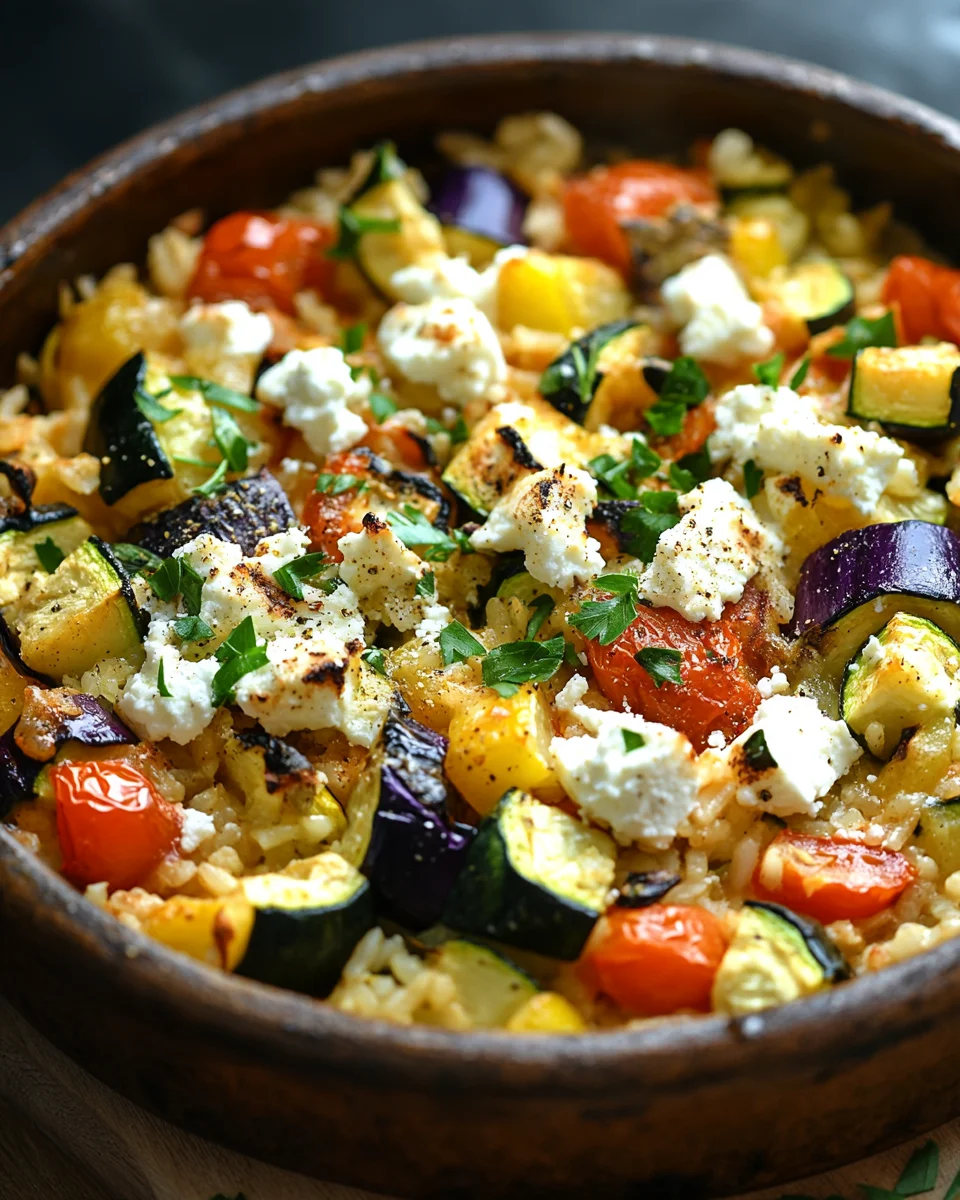 Reis aus dem Ofen mit Feta und Gemüse