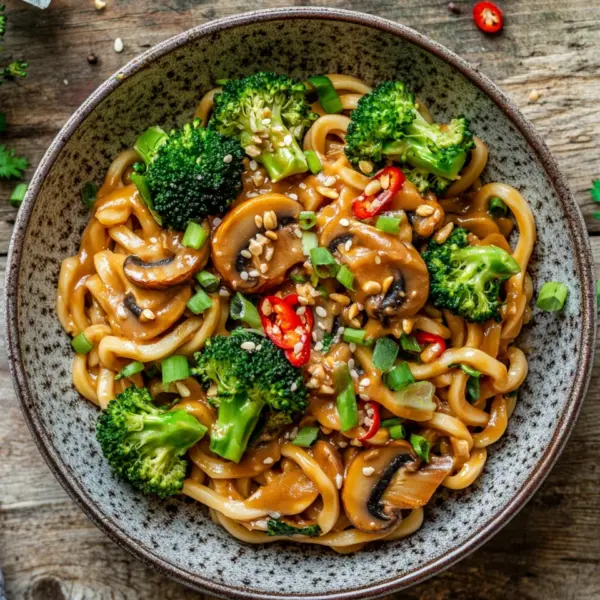 Schnelle Asianudeln mit Erdnusssauce