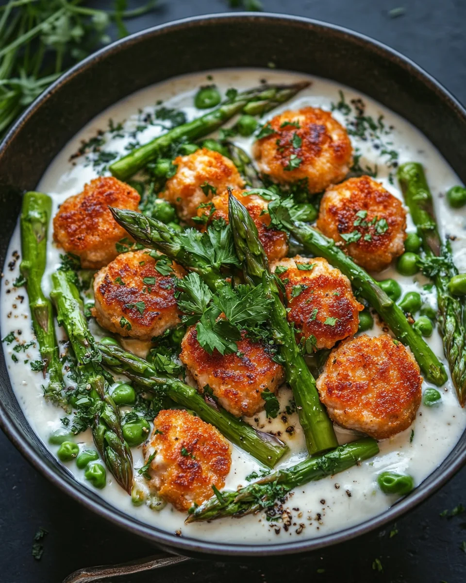 Spargelpfanne mit Frikadellen