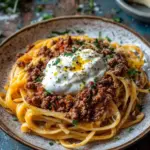 T&uuml;rkische Pasta mit Hackfleisch und Joghurt-Sauce
